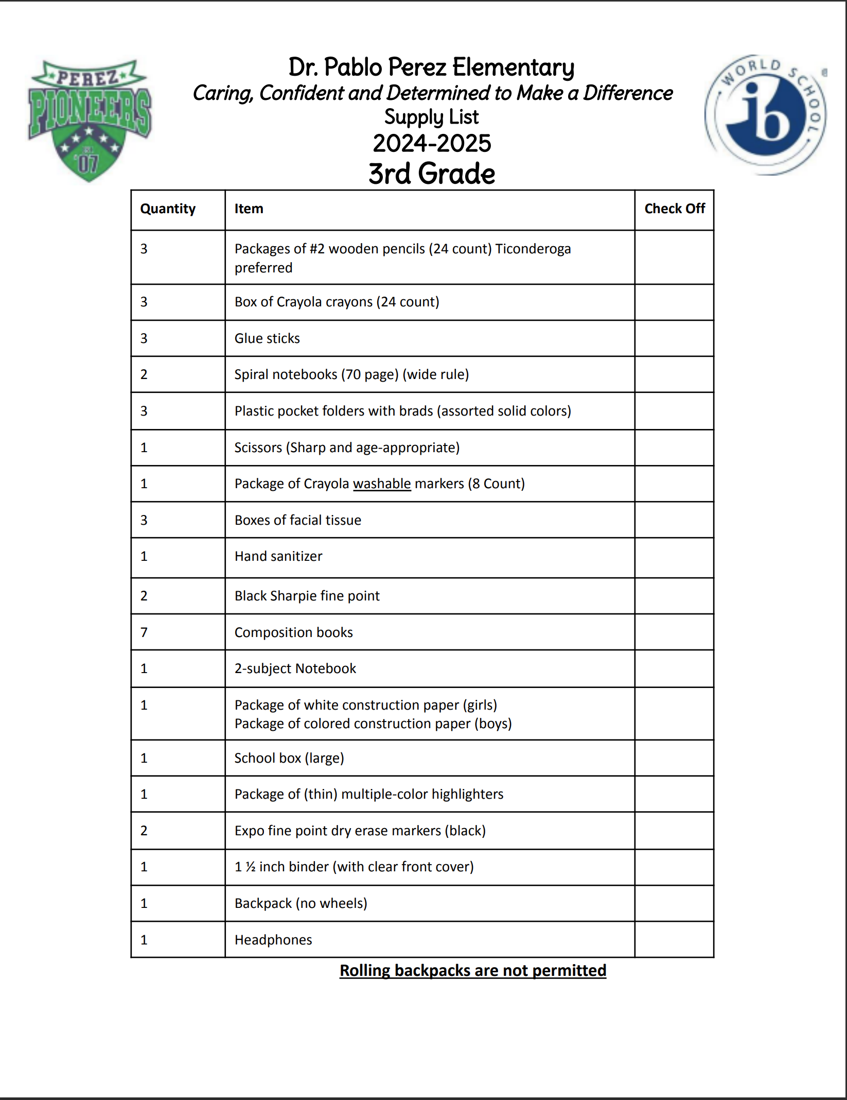 Third Grade Supplies List (2024-2025)