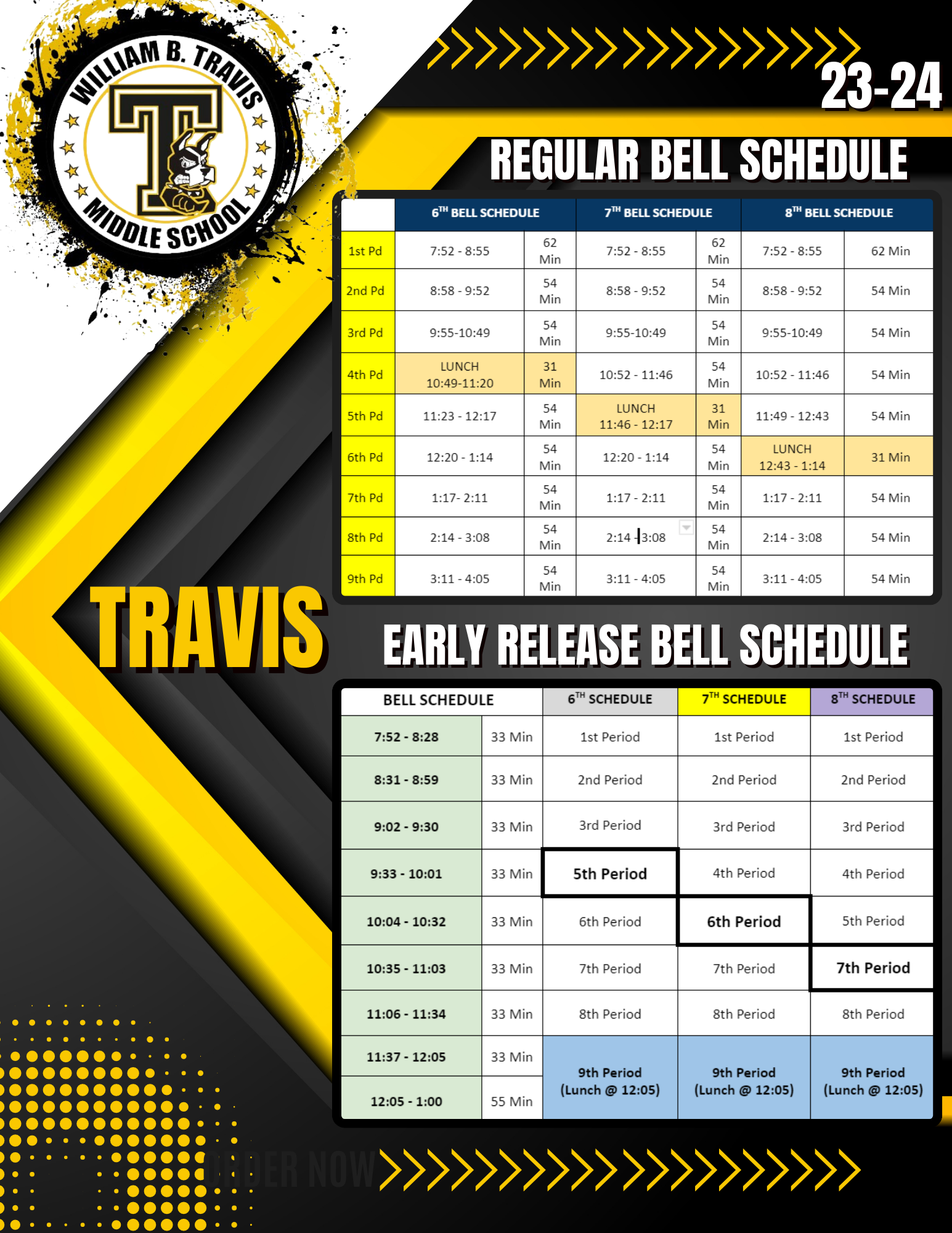 Bell Schedules | William B. Travis Middle School