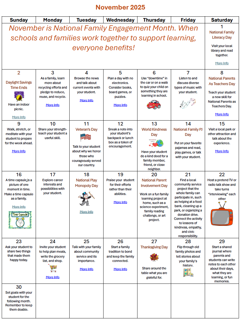 November Family Engagement Calendar