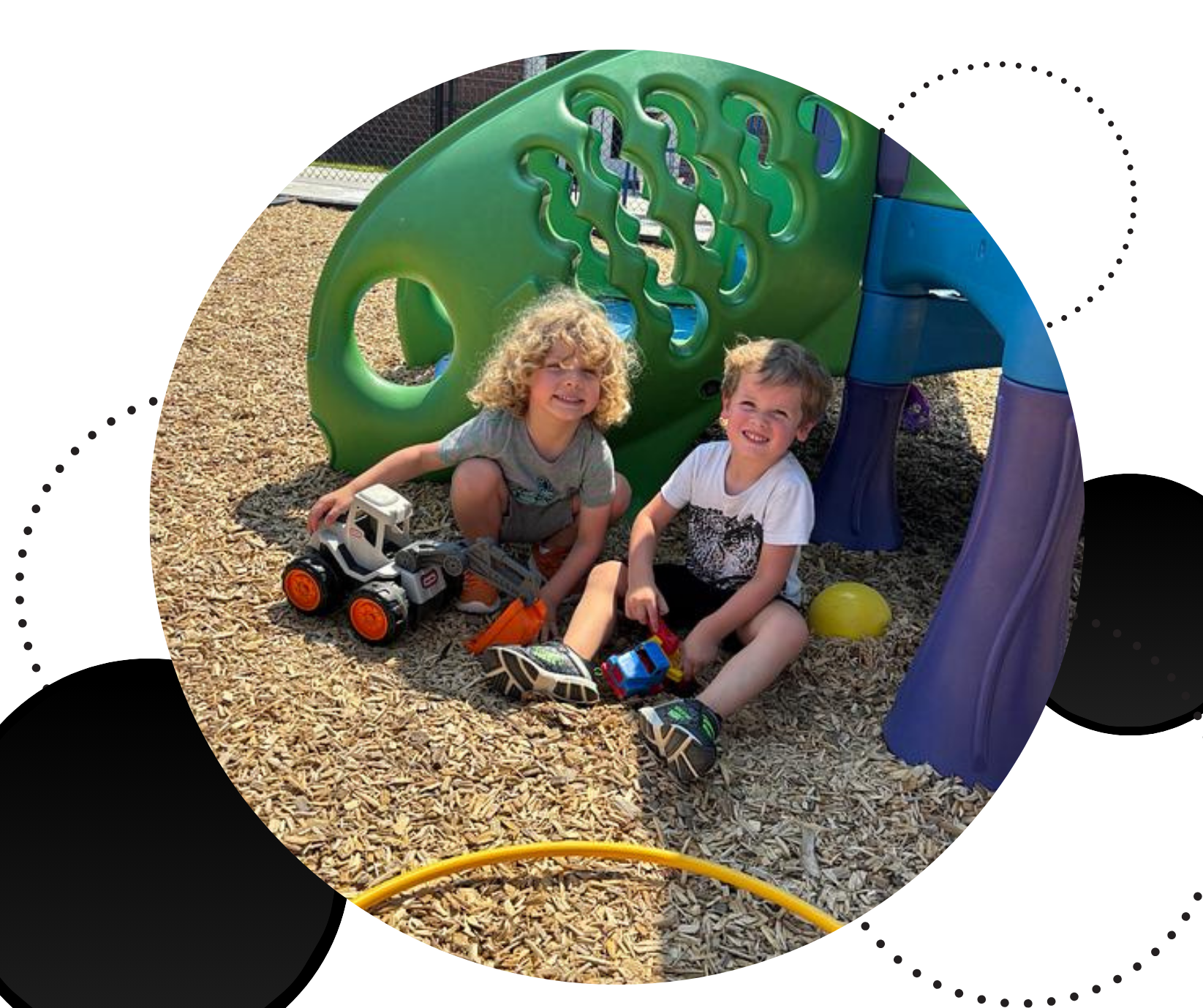 kids paying outside with trucks