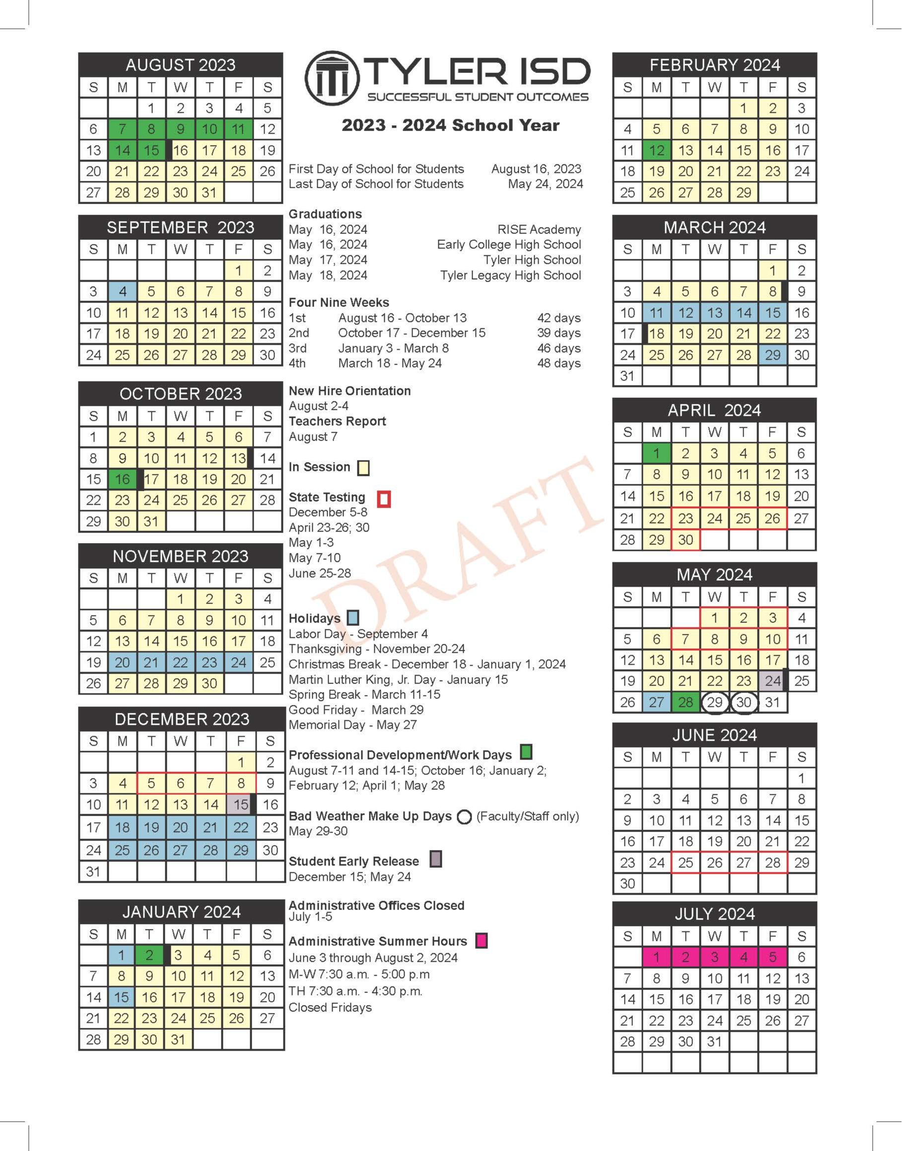 Calendar Input Tyler ISD