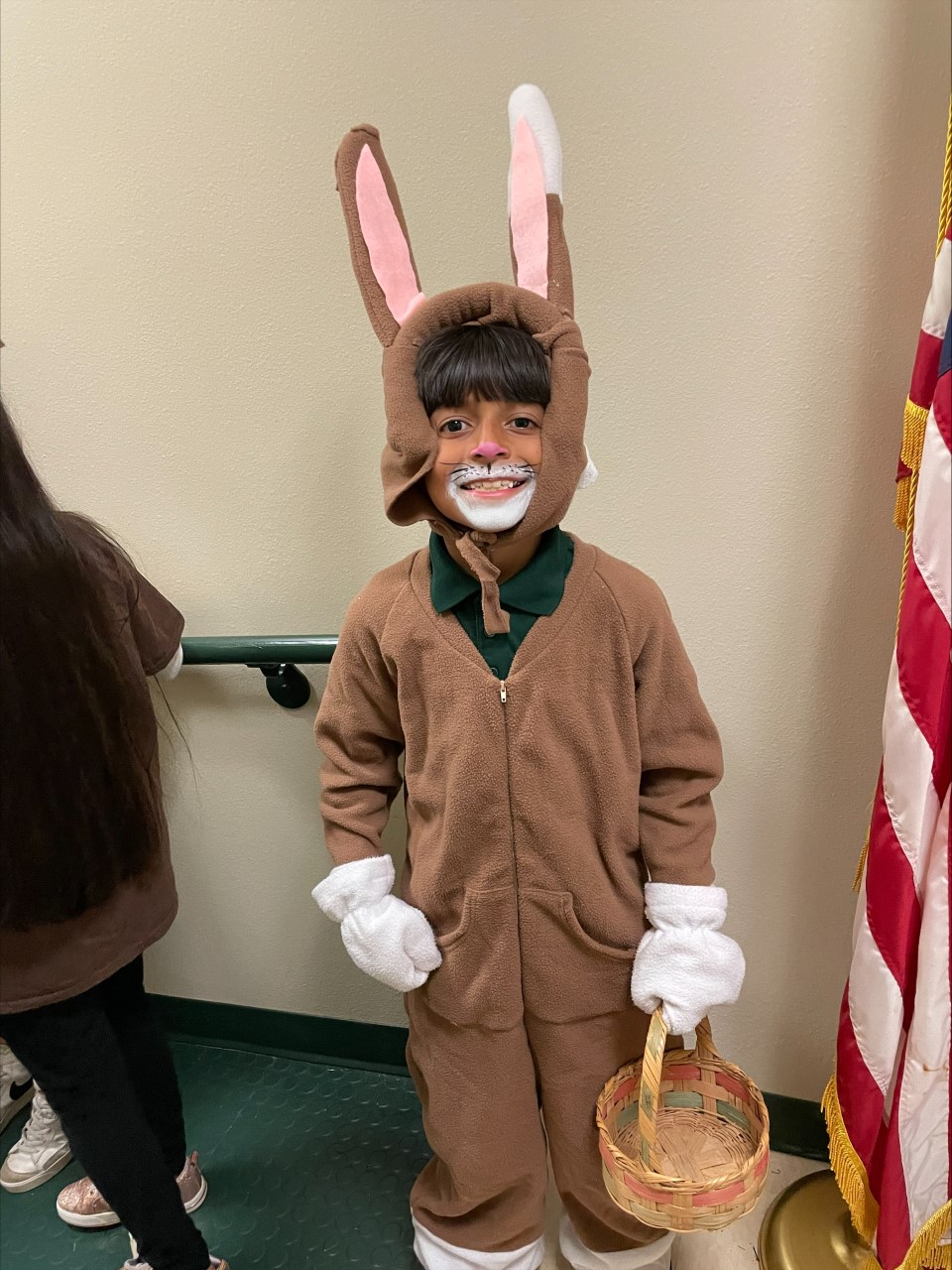 elementary aged boy dressed as a bunny