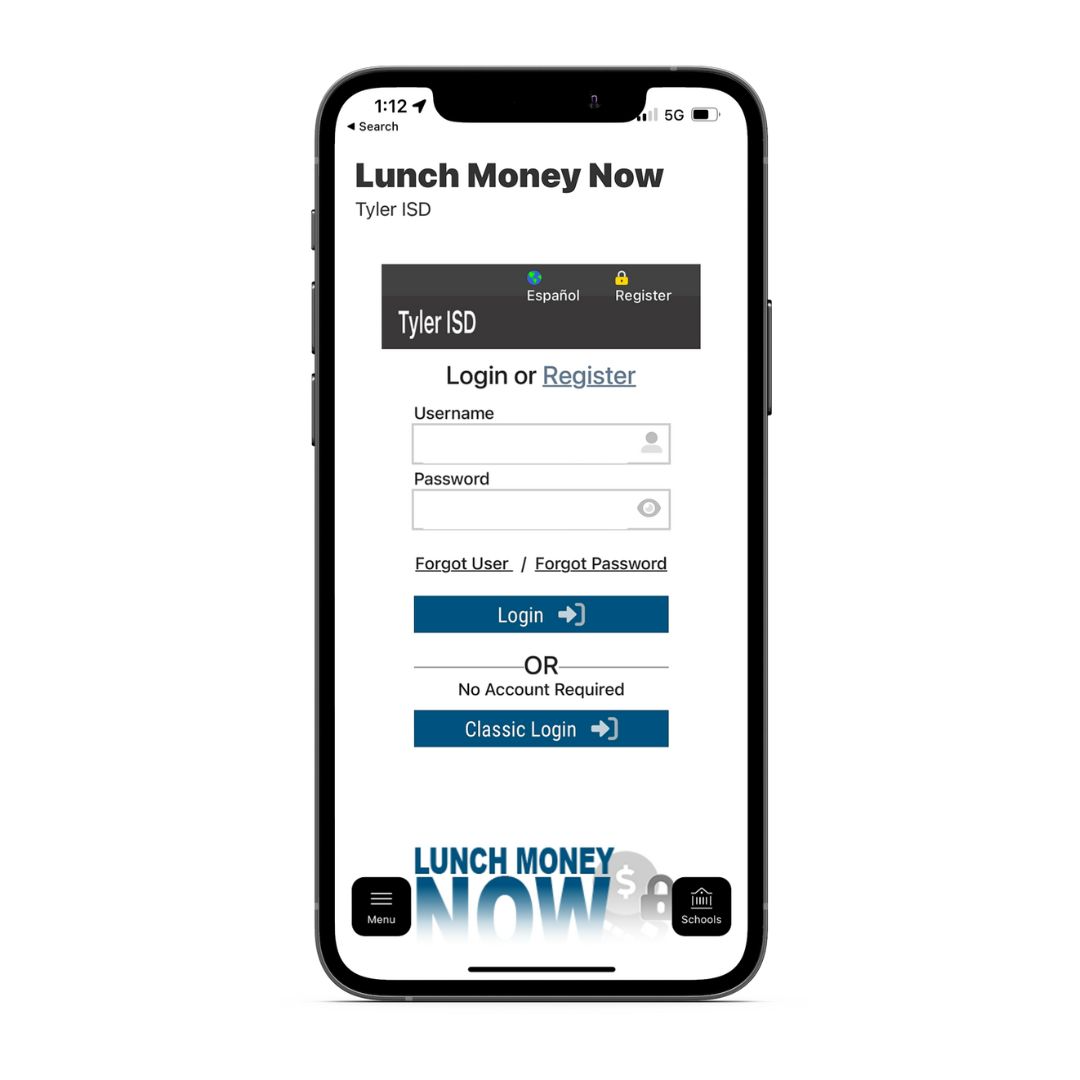 tyler isd app showing lunch money now