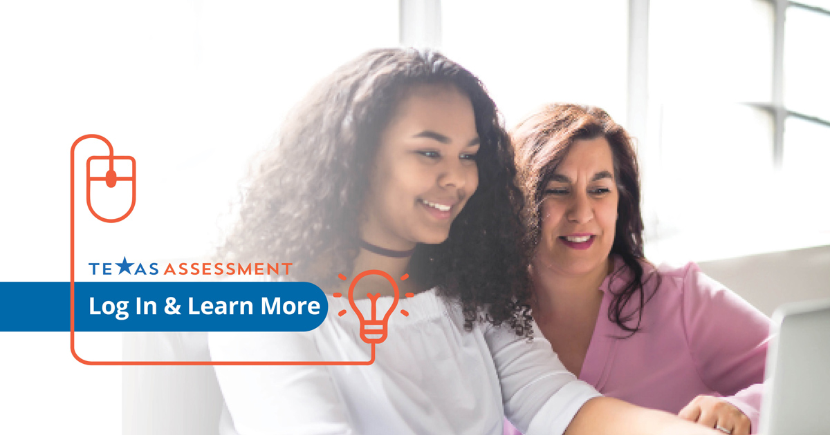 high school girl with curly, long dark hair sits with woman with long dark hair. they are working on a laptop. Texas Assessment Log in & learn more