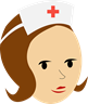 headshot of woman with white headband on that has a red cross on it