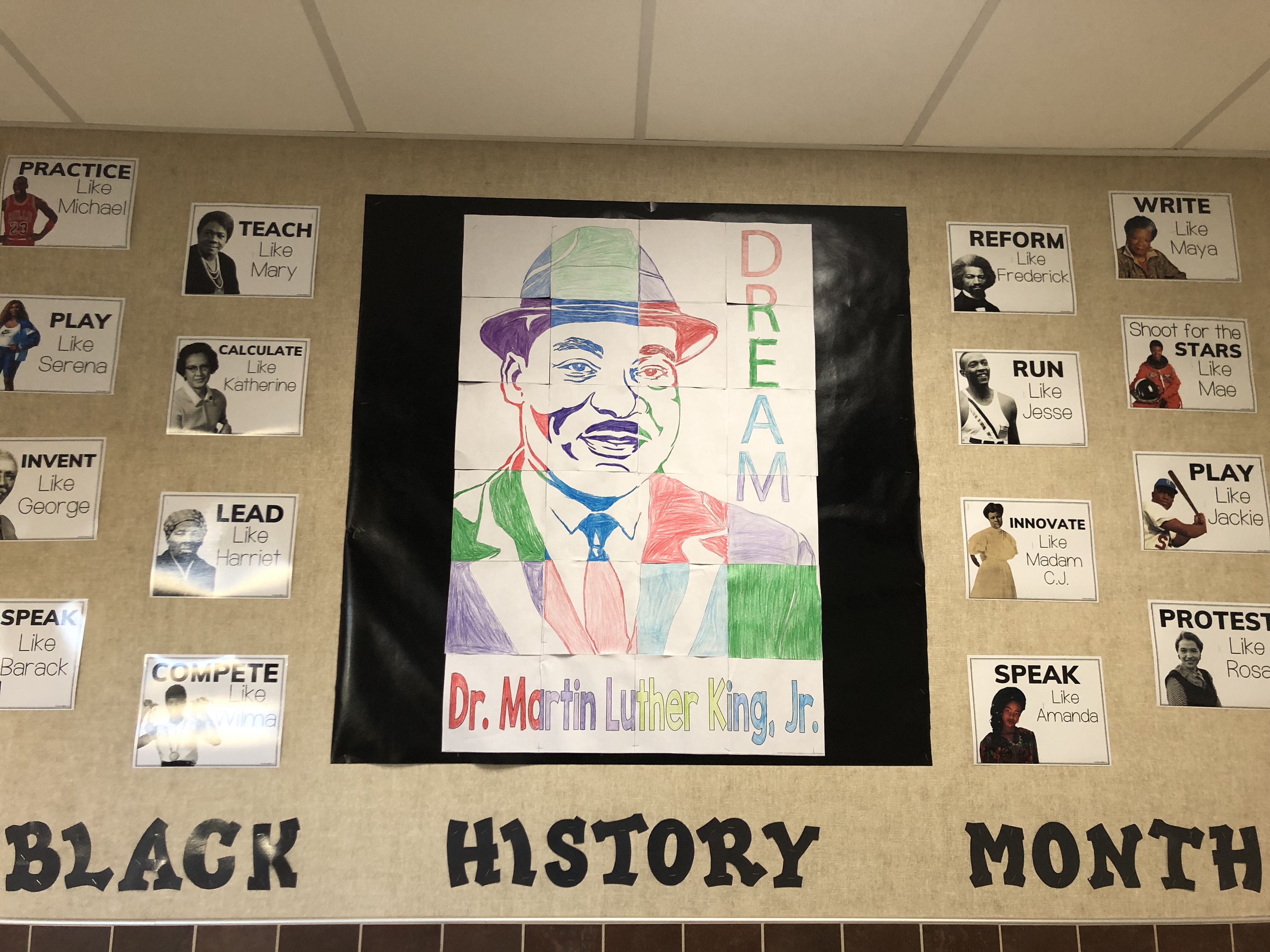 Black History Month billboard with MLK Jr. on it