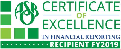 Certificate of Excellence in Financial Reporting Recipient FY2019