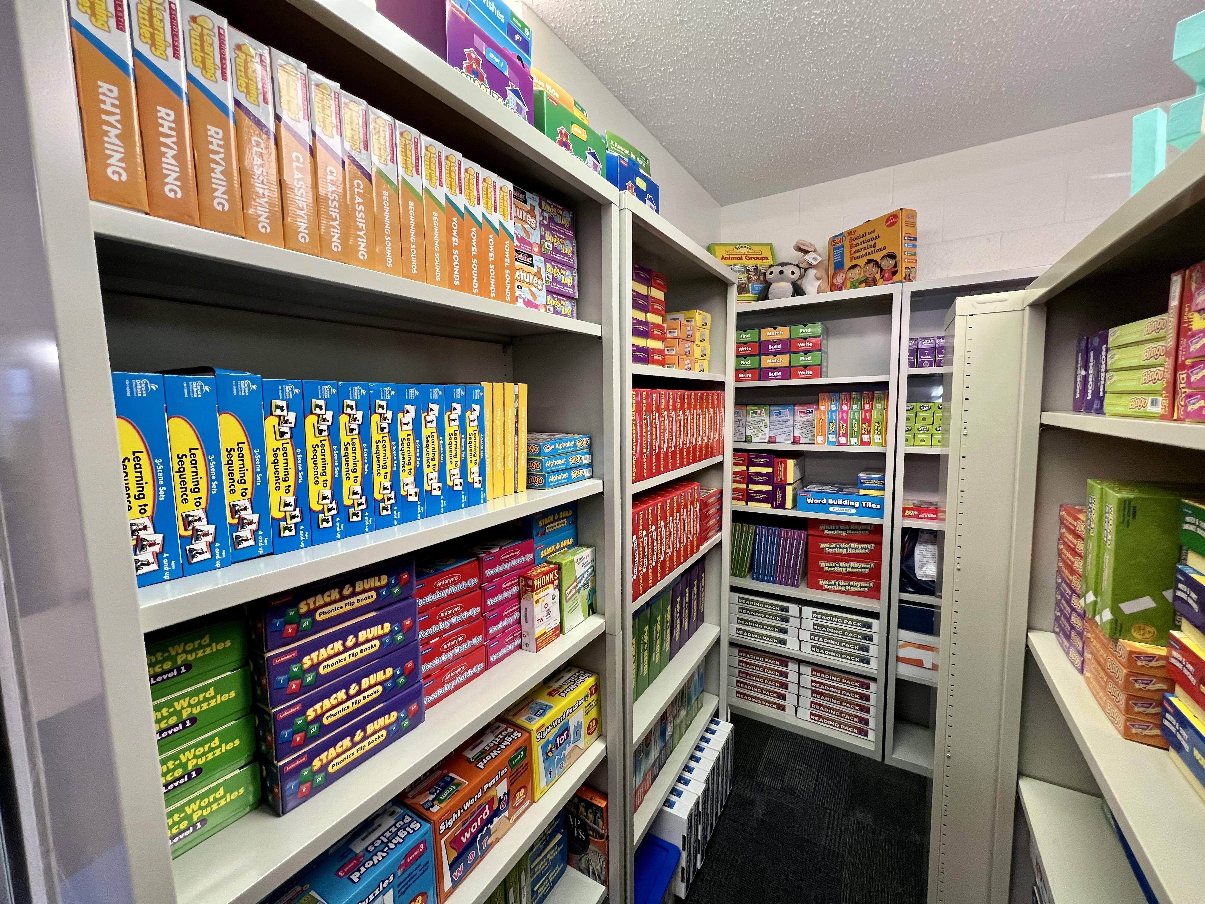 shelves of education games