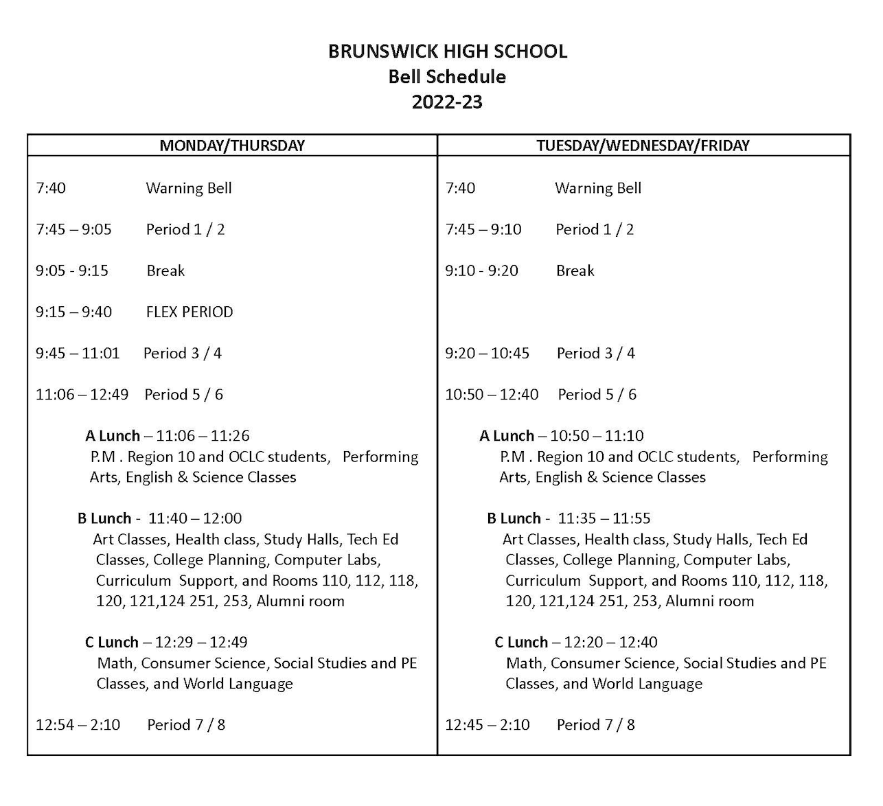 bell-schedules-brunswick-high-school