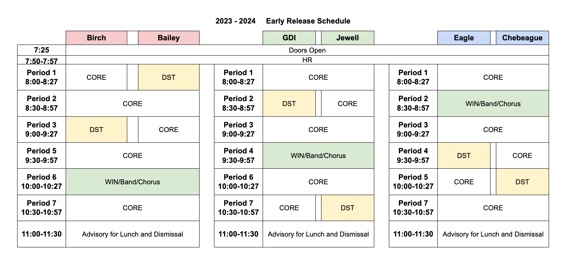 Bell Schedule | Brunswick Junior High School