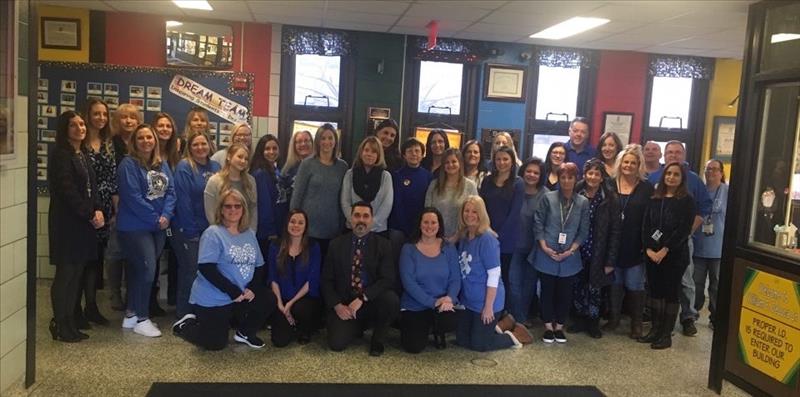 Faculty and Staff wore blue in remembrance of Thomas Valva.