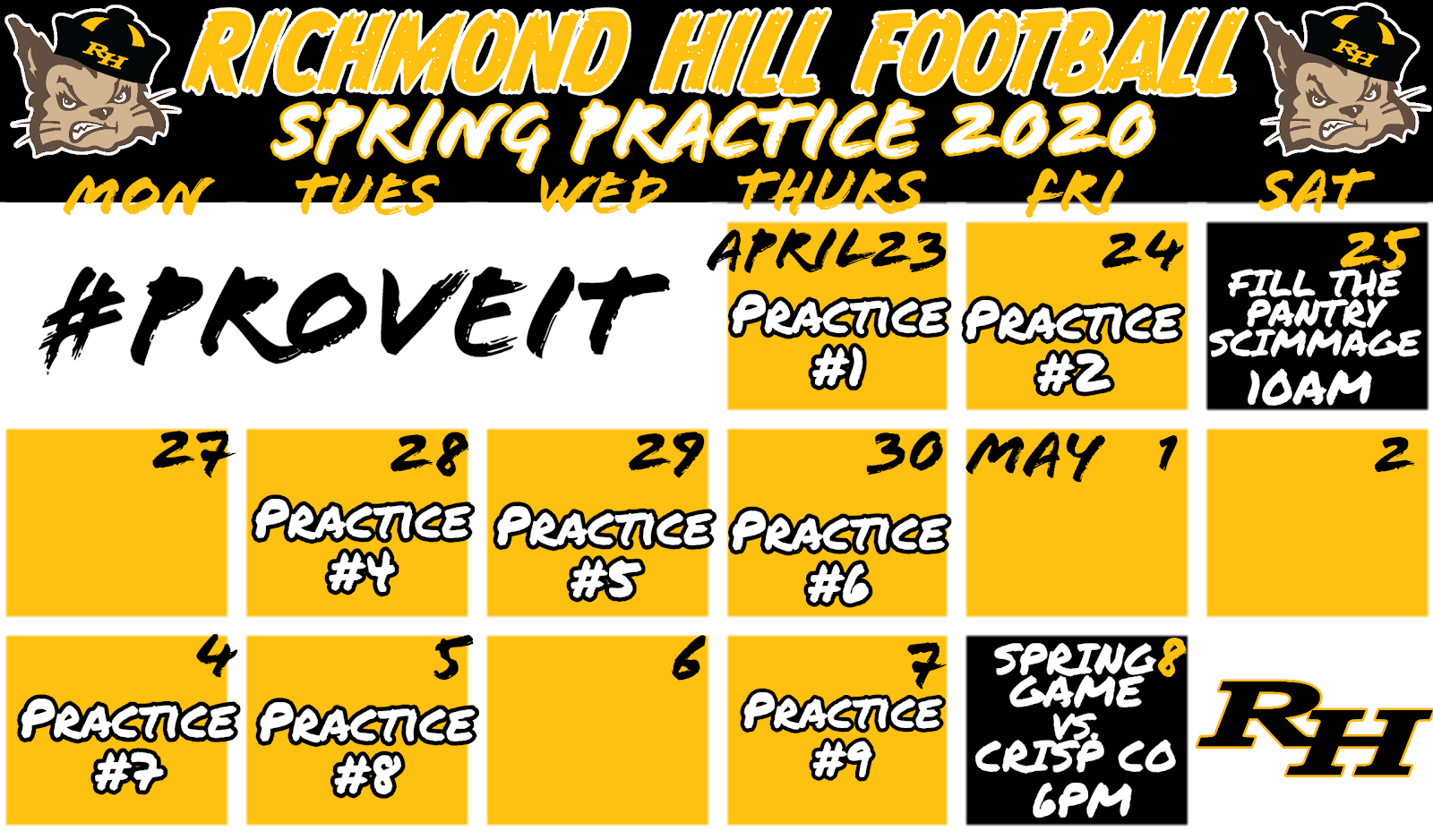 Richmond Hill Football spring calendar