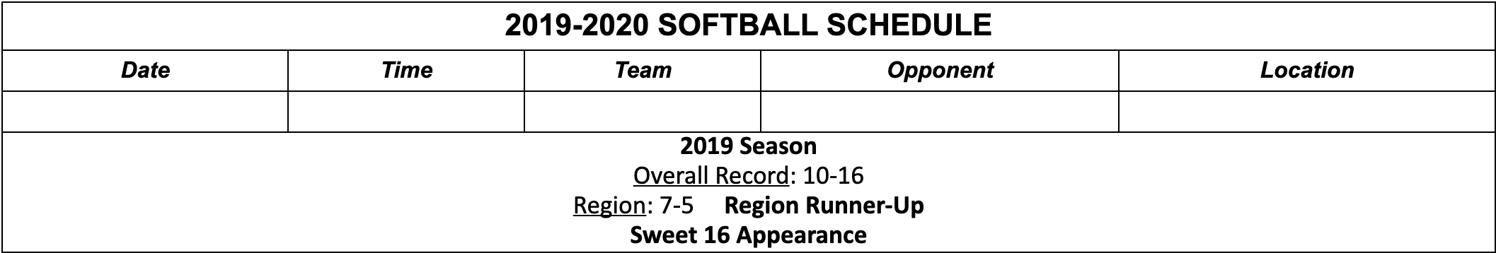 2019-2020 softball schedule