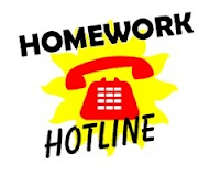 An a red phone with a yellow background. The text above and below the red phone says Homework Hotline