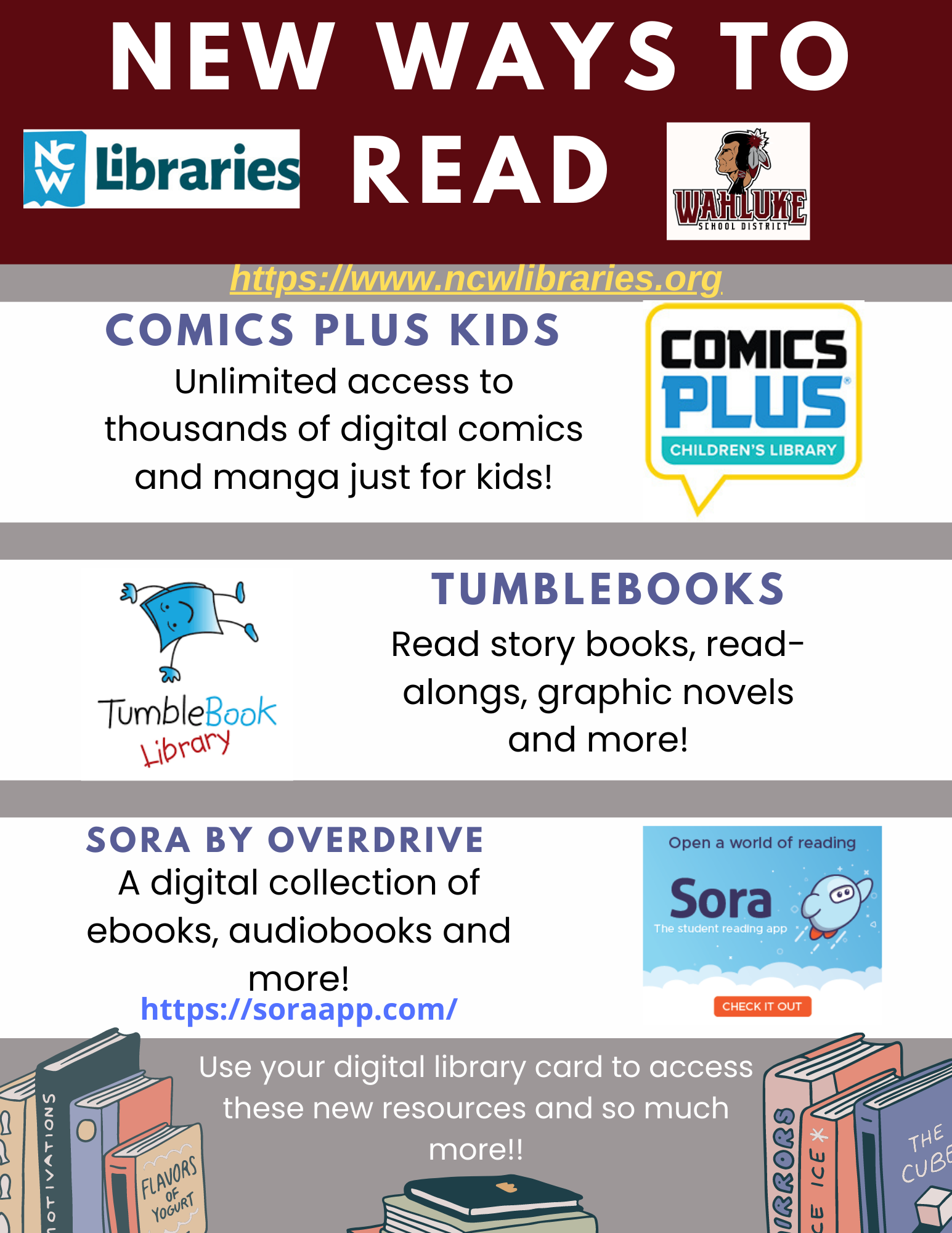 An infographic that show three different programs that are related to reading. Each program has the software's logo and a description