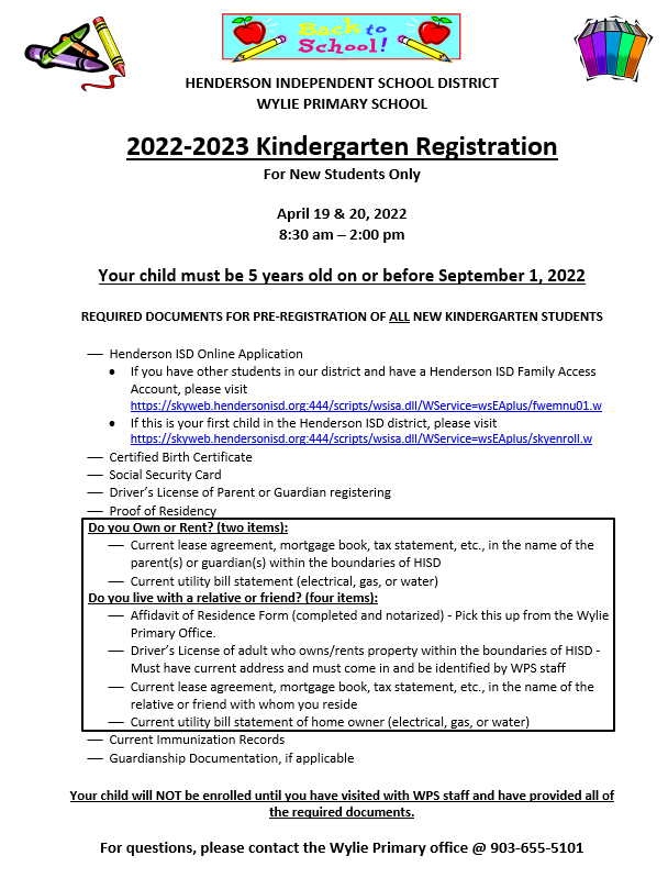 ENROLLMENT REQUIREMENTS | Wylie Primary School