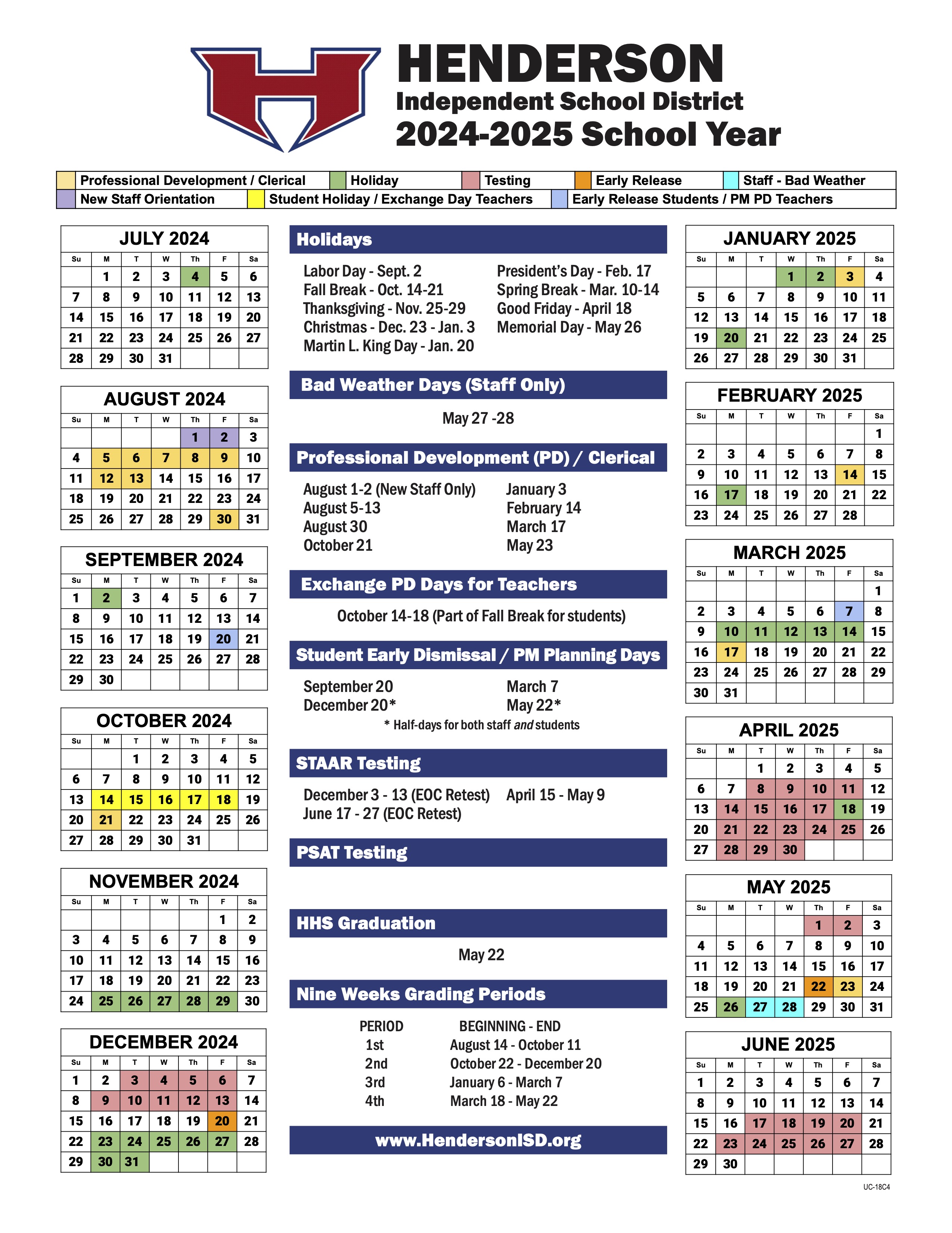 2024-2025 HISD District Calendar