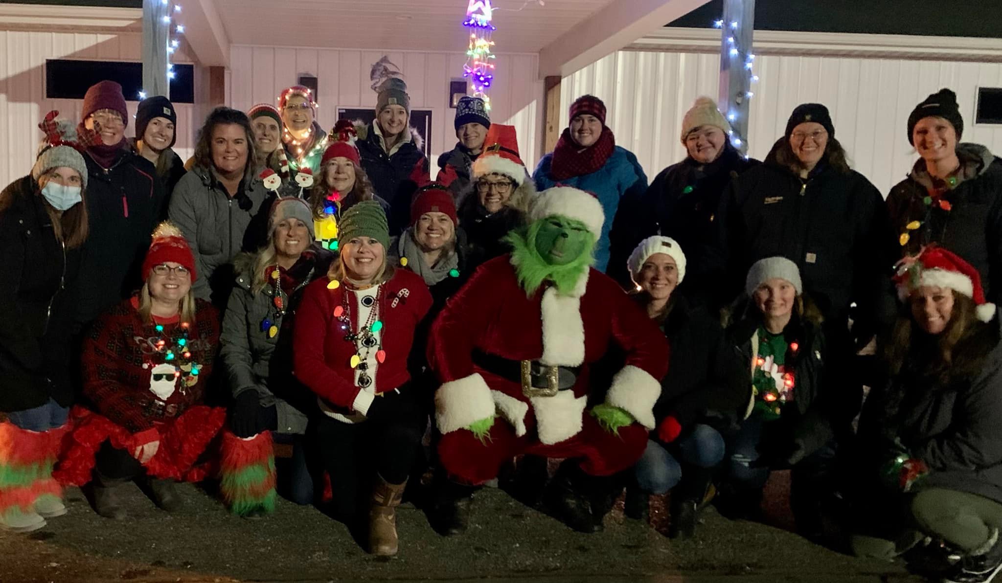 Staff with Santa and Grinch at Winterfest 2021