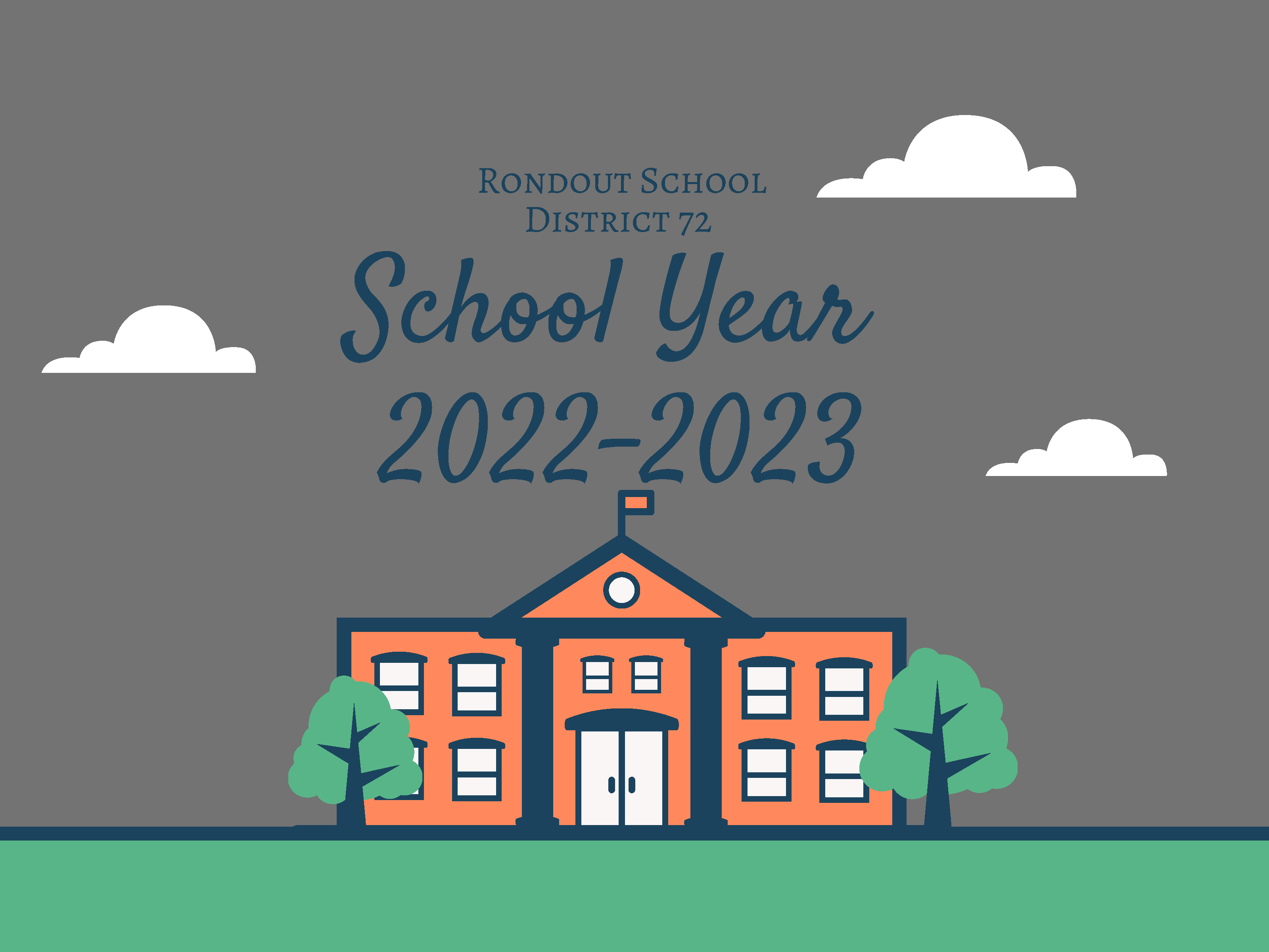 Rondout School District 72 school year 22-23 Cartoon image of school