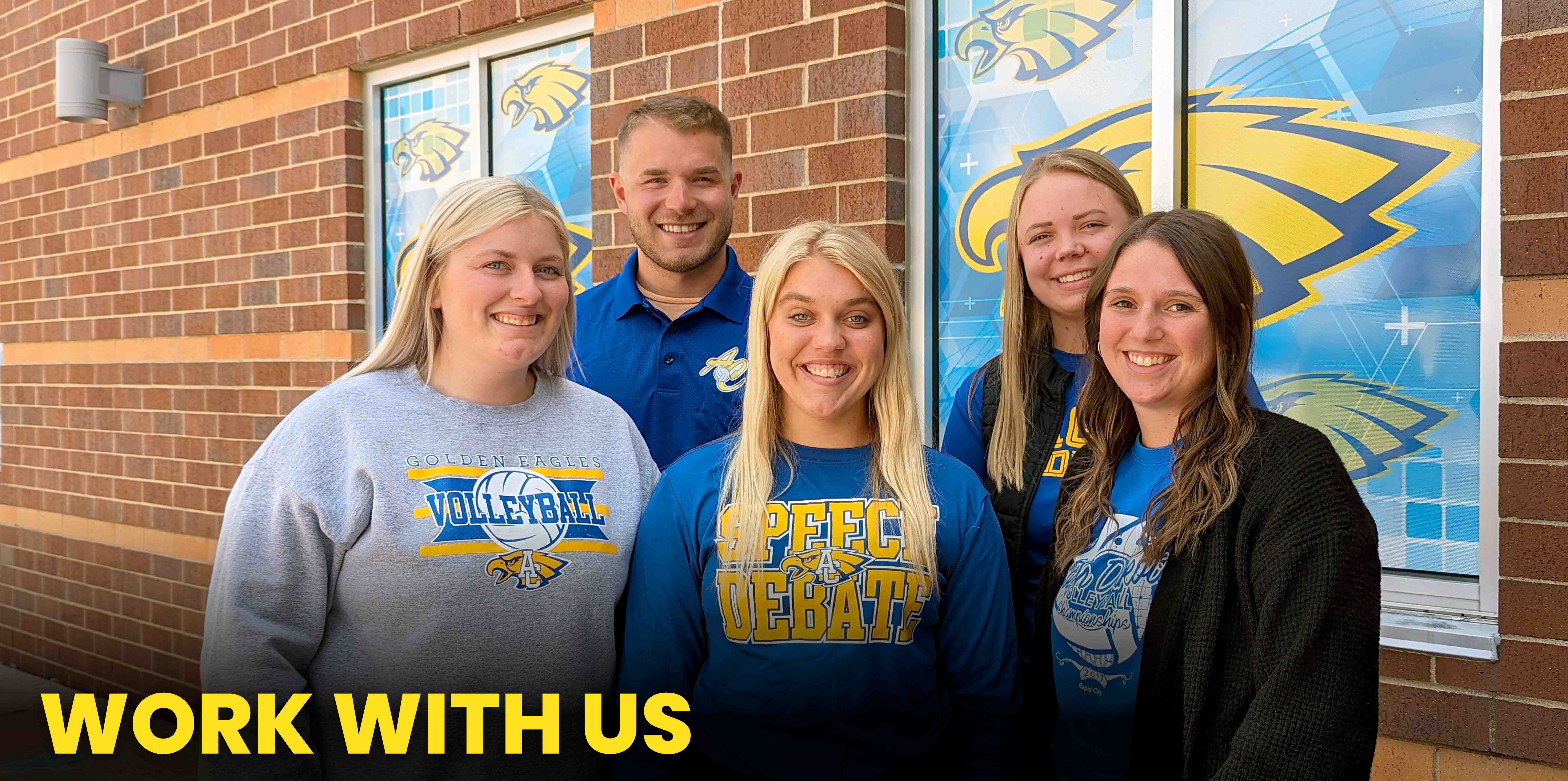 Aberdeen Public Schools teachers standing outside of Simmons Middle School with text: Work with us