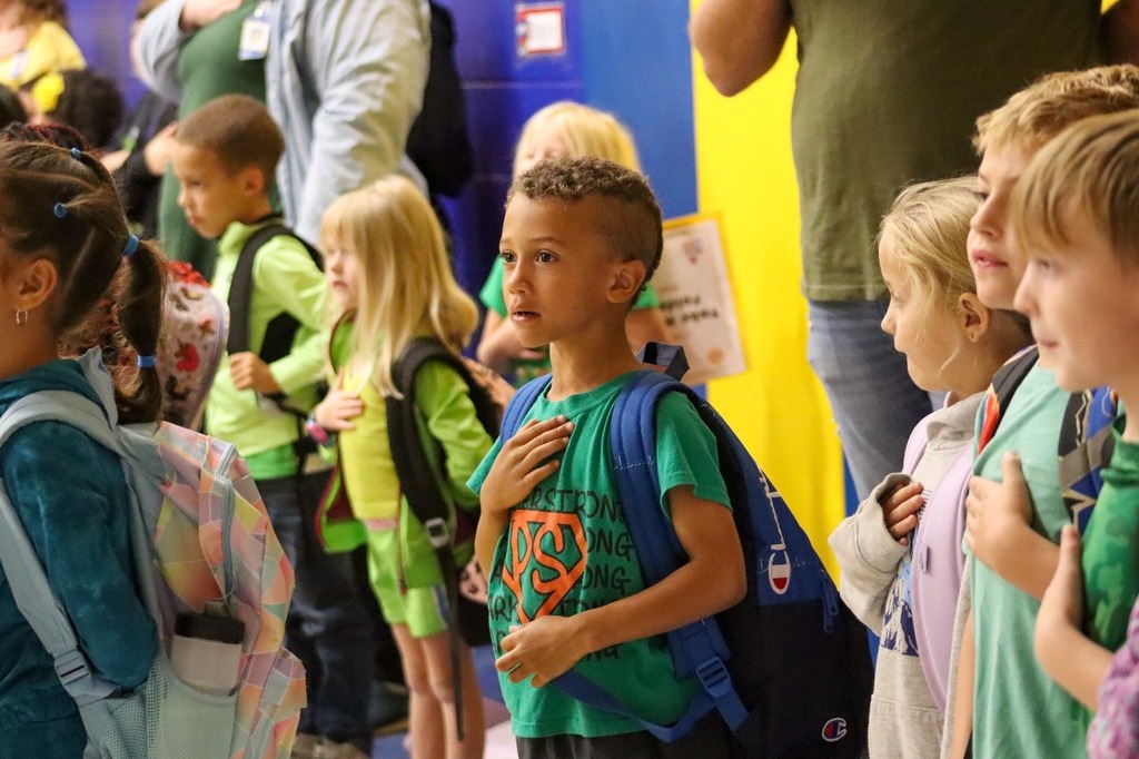Students saying the pledge of allegiance