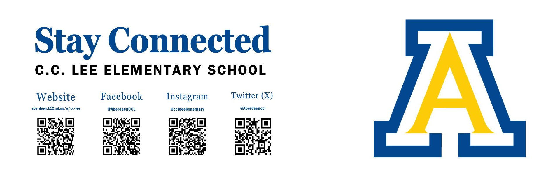Stay Connected graphic with QR codes for CC Lee social media