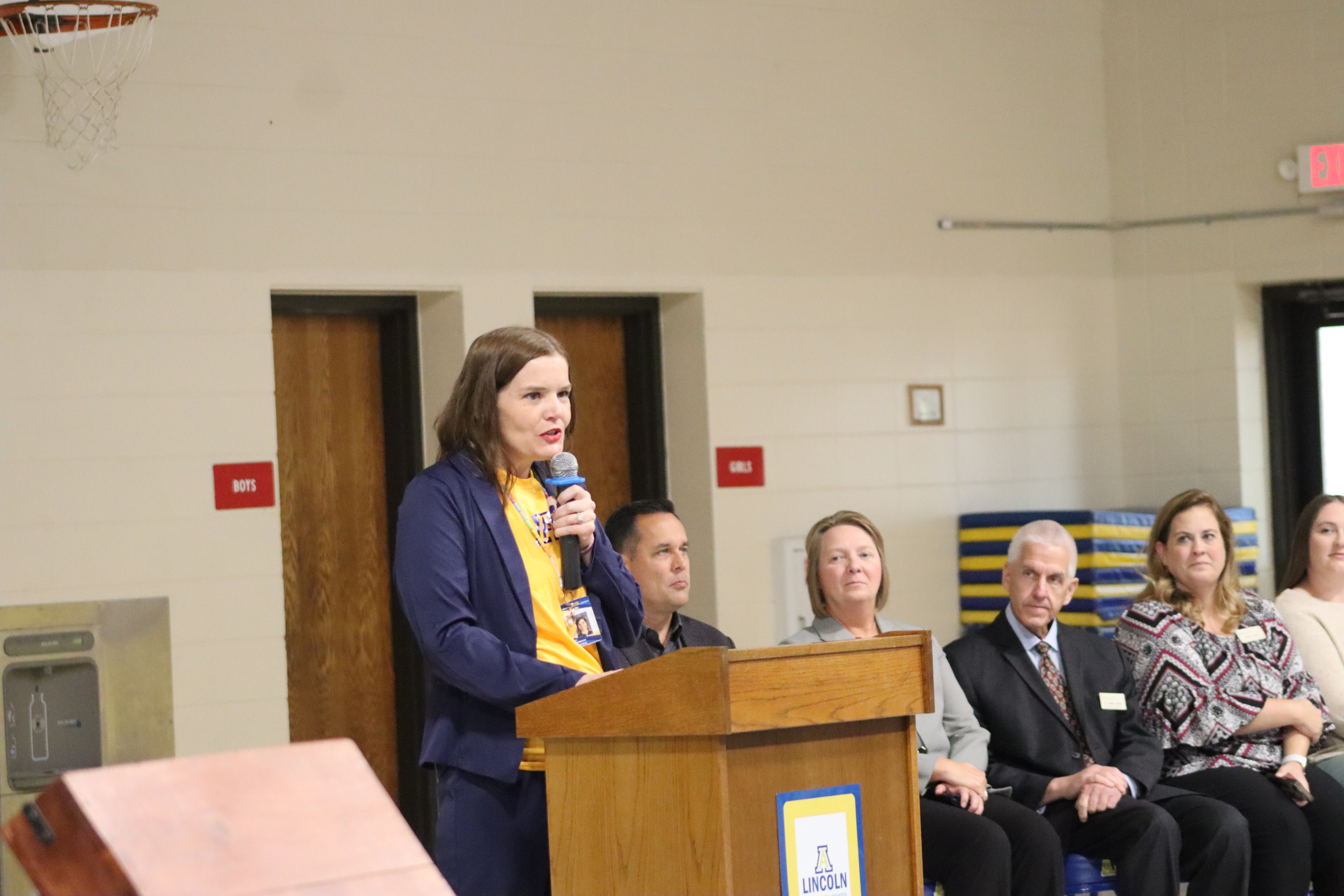 Principal Gatzemeyer speaking at the assembly