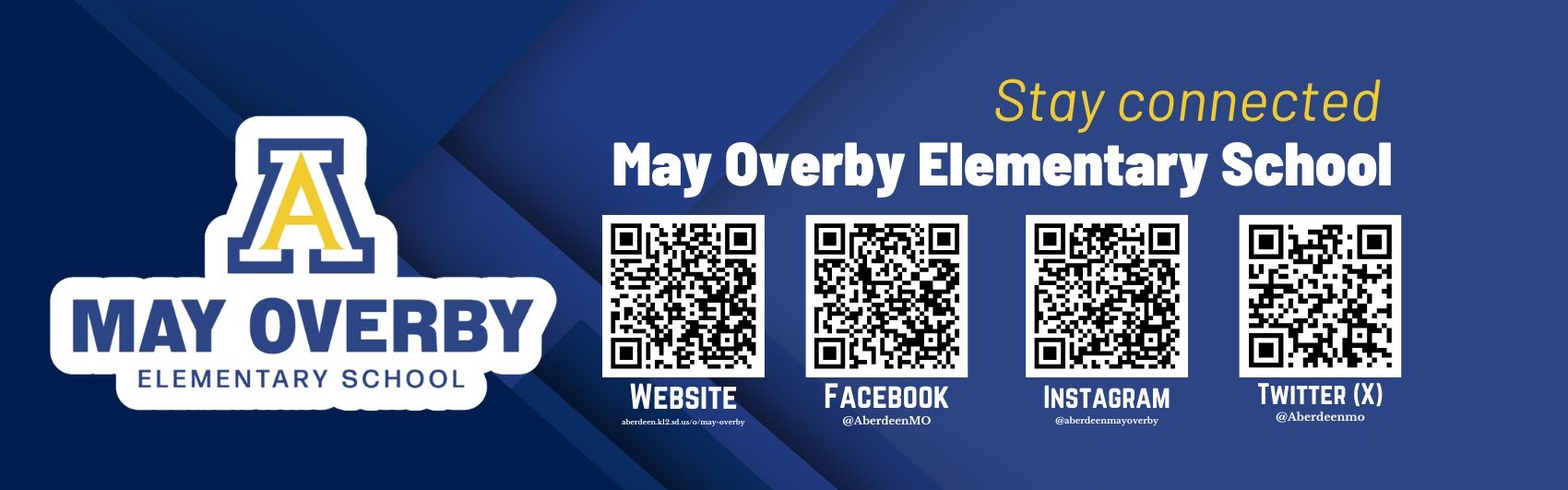 Stay Connected graphic with links to May Overby social media