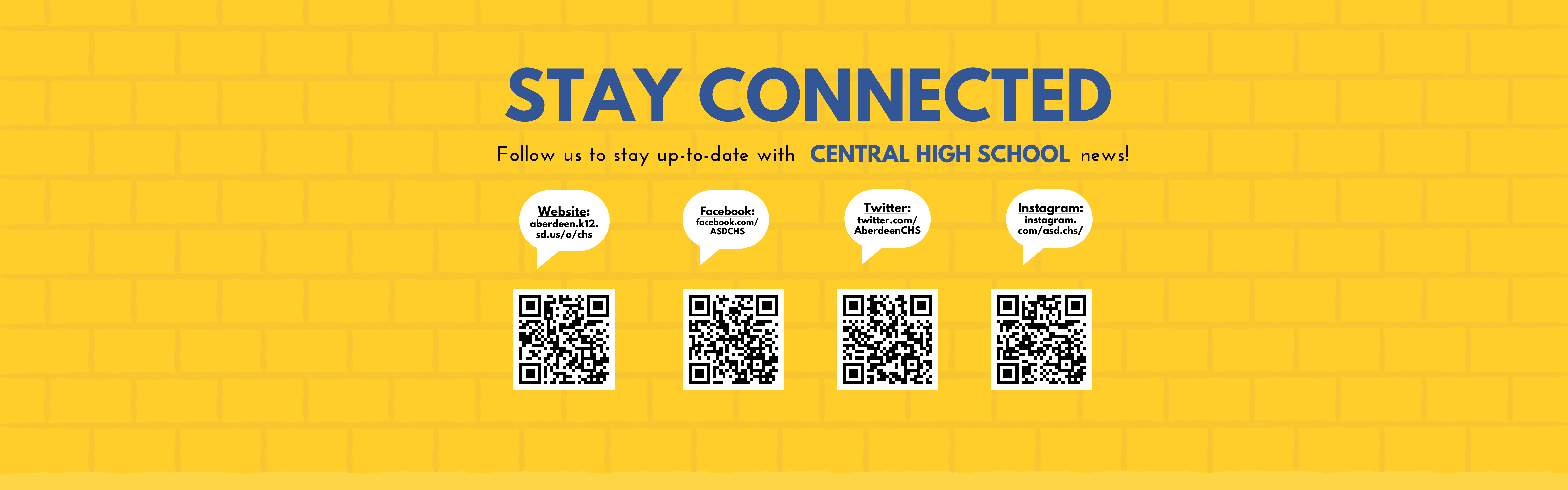 Stay Connected graphic with QR codes linking to CHS social media