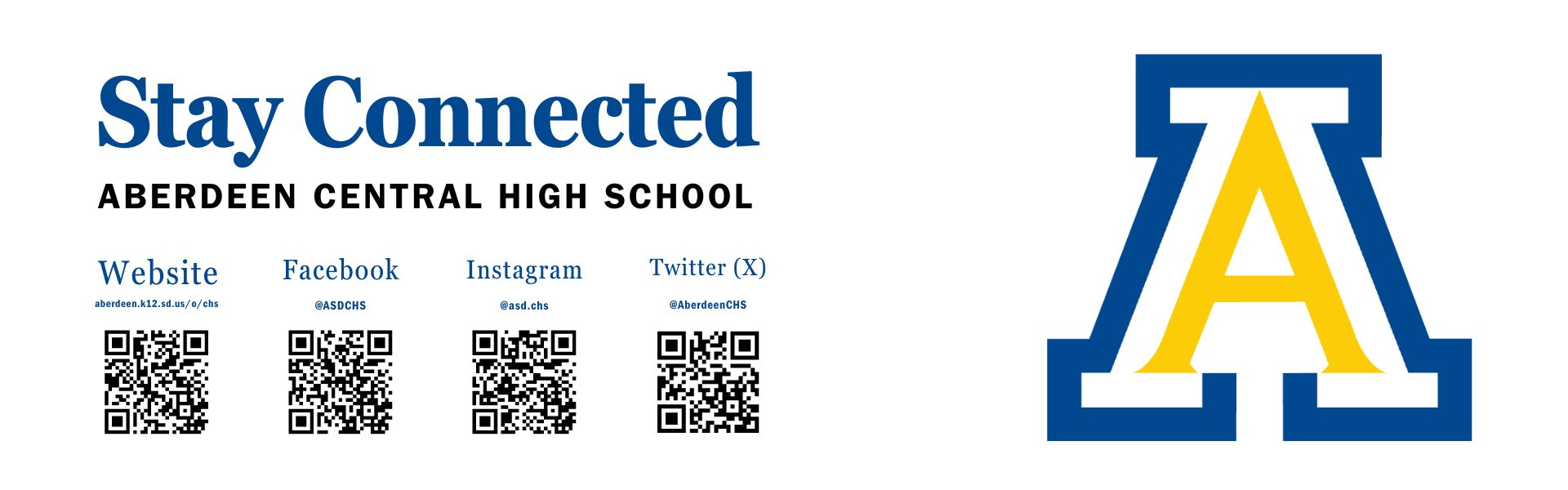Stay Connected graphic with QR codes linking to CHS social media