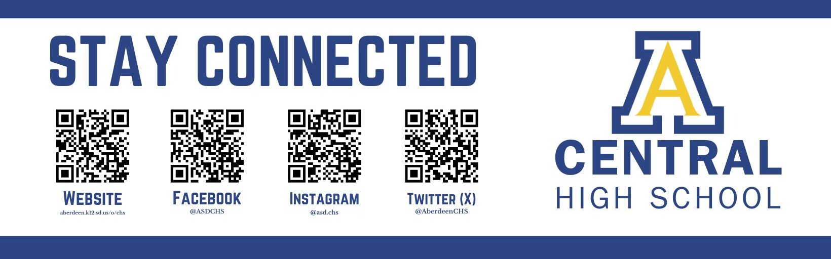 Stay Connected graphic with QR codes linking to CHS social media
