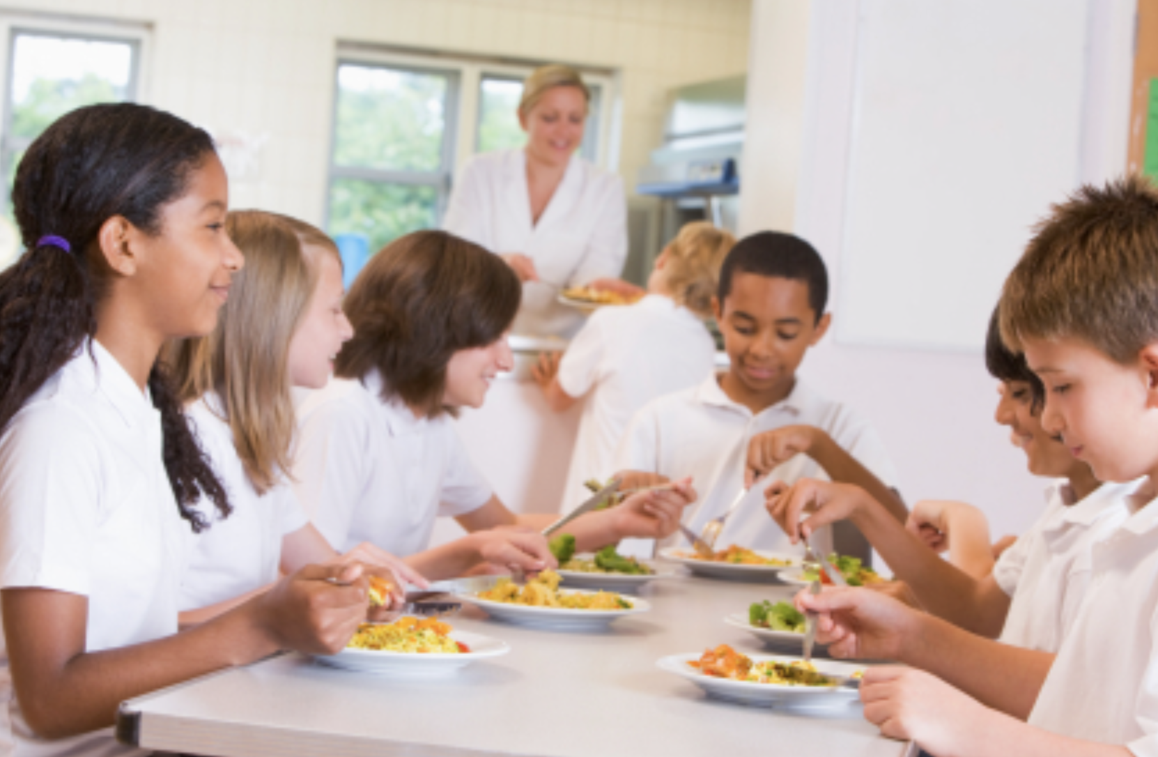 happy children eating healthy food