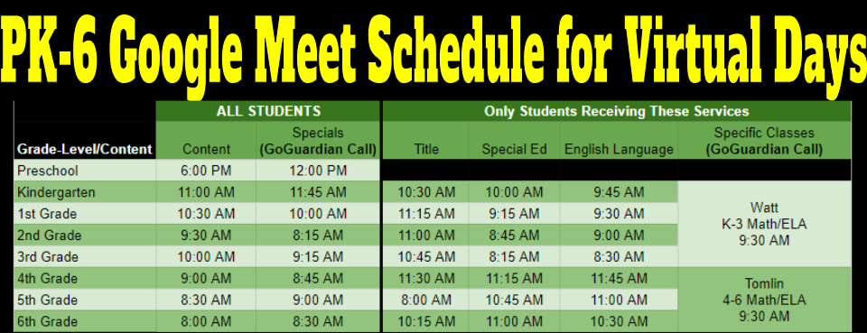 AMI Schedule PK - 6th Grade