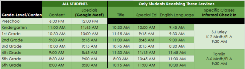 PK-6 AMI Schedule