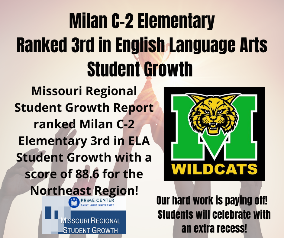 Milan C-2 Elementary Ranked 3rd in English Language Arts Student Growth