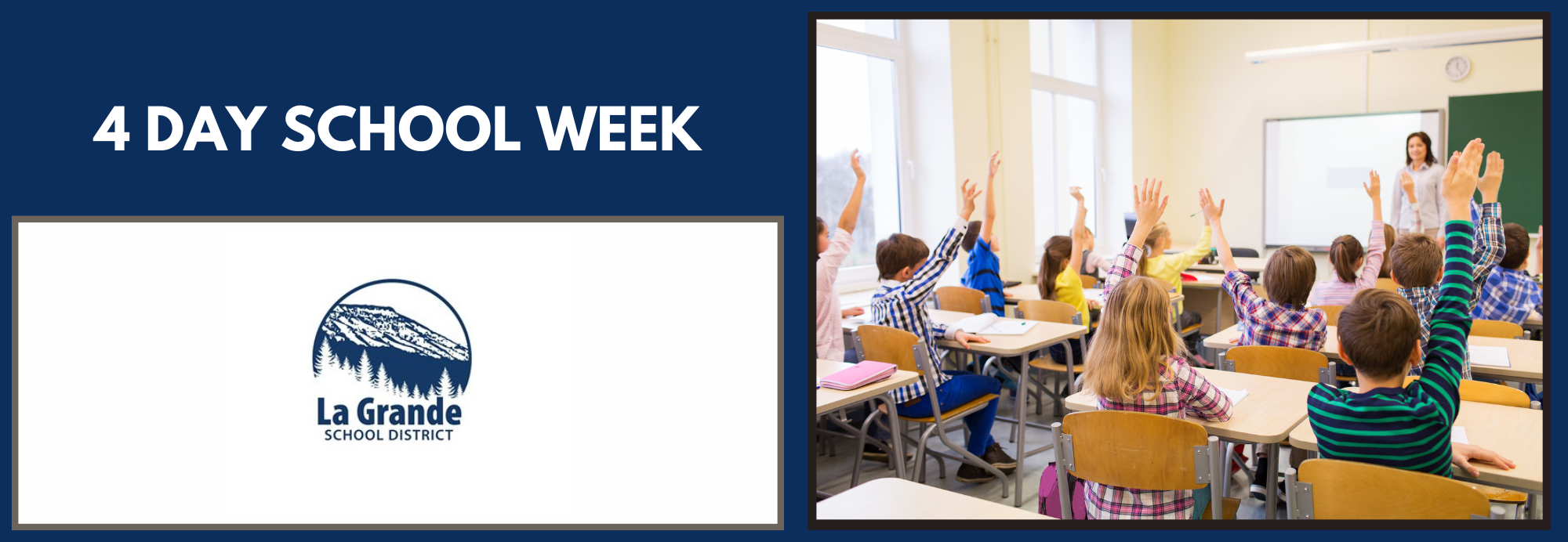 4 Day School Week with a photo of students sitting at desks in a school classroom