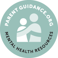 Text of Parent Guidance.org mental health resources and  image of two people hugging