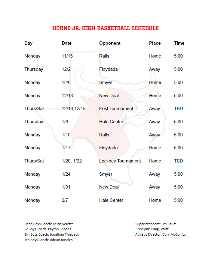 Shorthorn Basketball Lockney ISD