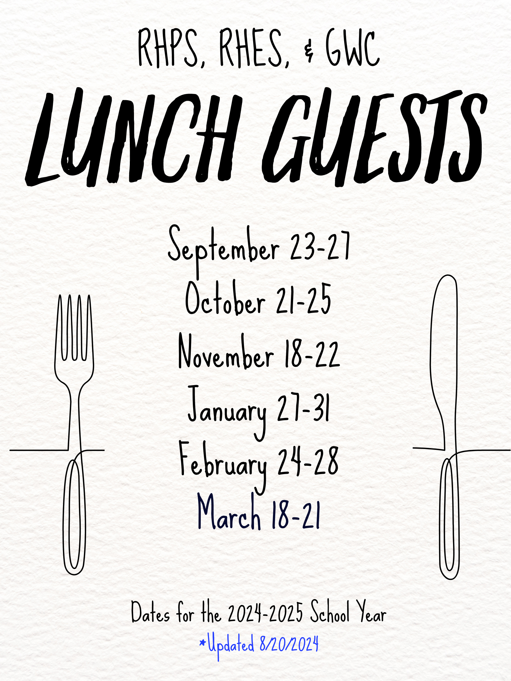 Lunch Guest schedule- updated August 2024