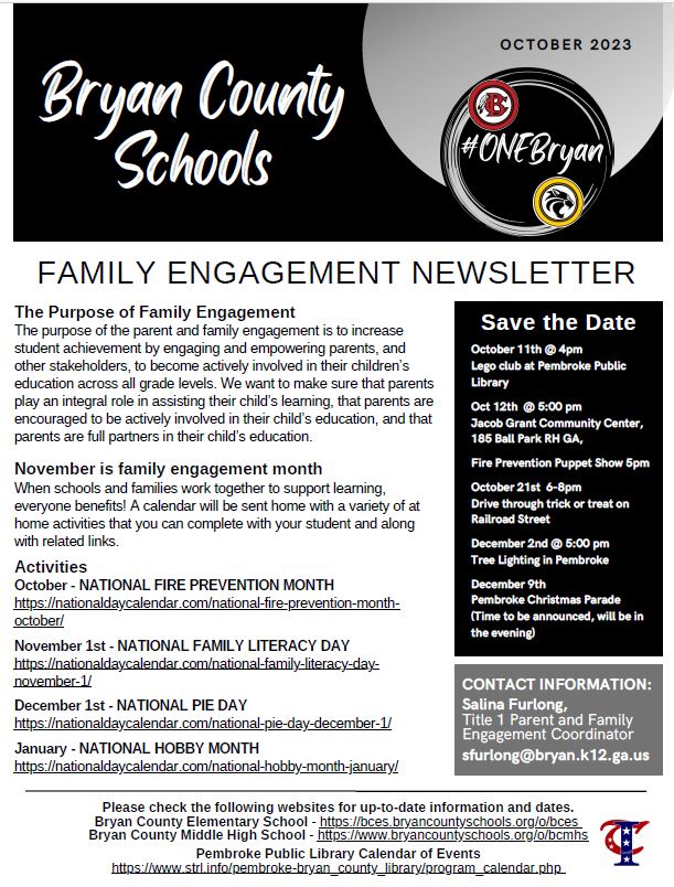 Parent Engagement Calendars | Bryan County Elementary School Parent Engagement Calendars | Bryan County Elementary School
