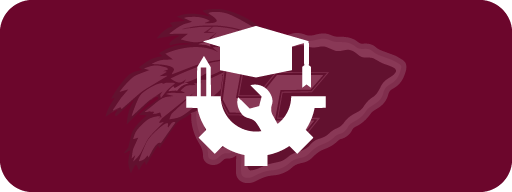 A white logo representing CTE on a maroon background