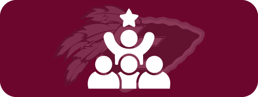 An white icon representing leadership on a maroon background