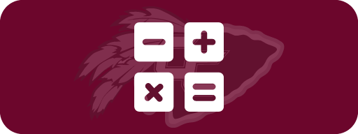 White math symbols on a maroon background