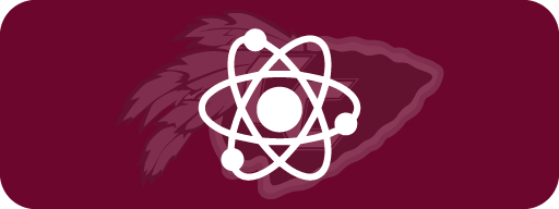 A white icon representing science on a maroon background