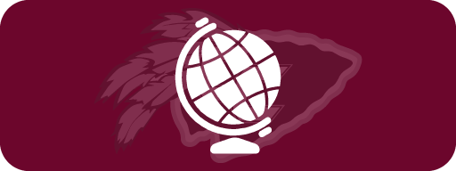 A white globe on a maroon background