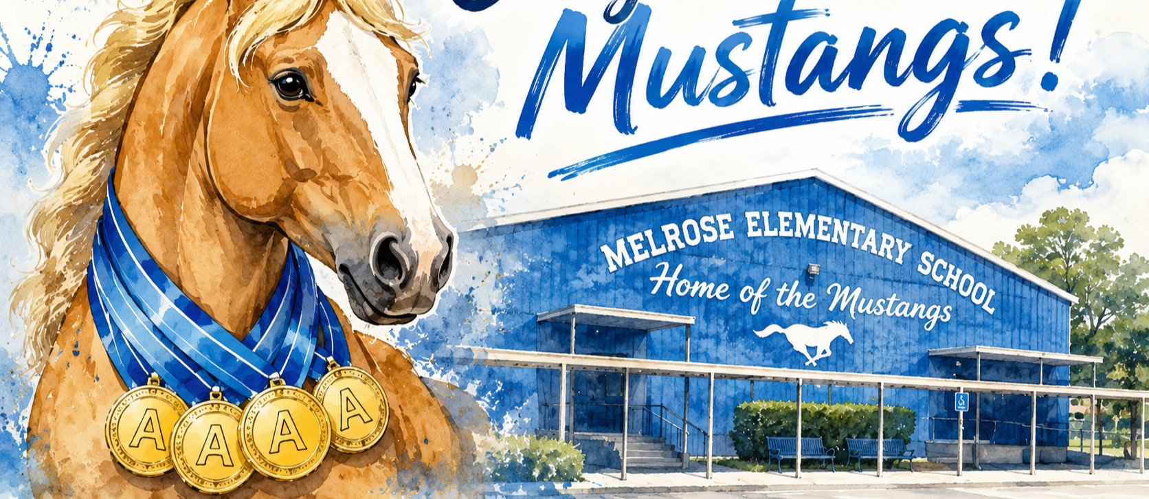 Mustang with 4 A Medals saying Congratulations