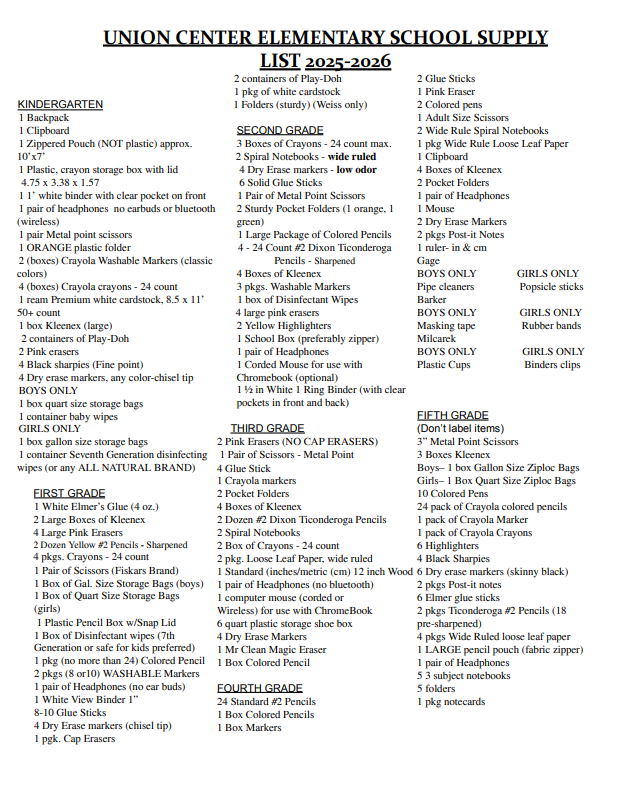 school supply list