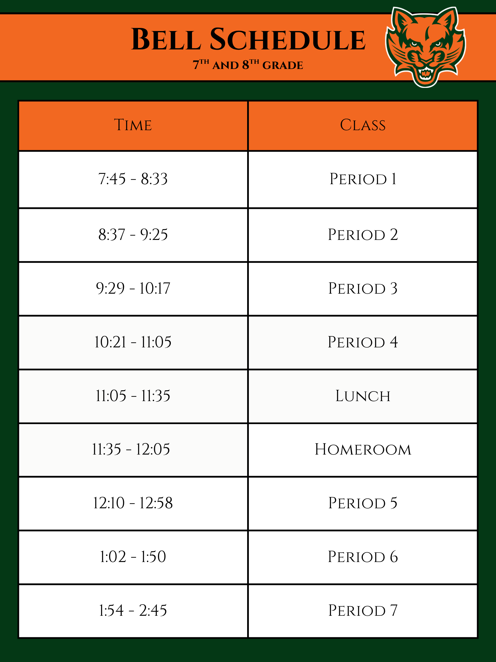 7th and 8th grade daily schedule