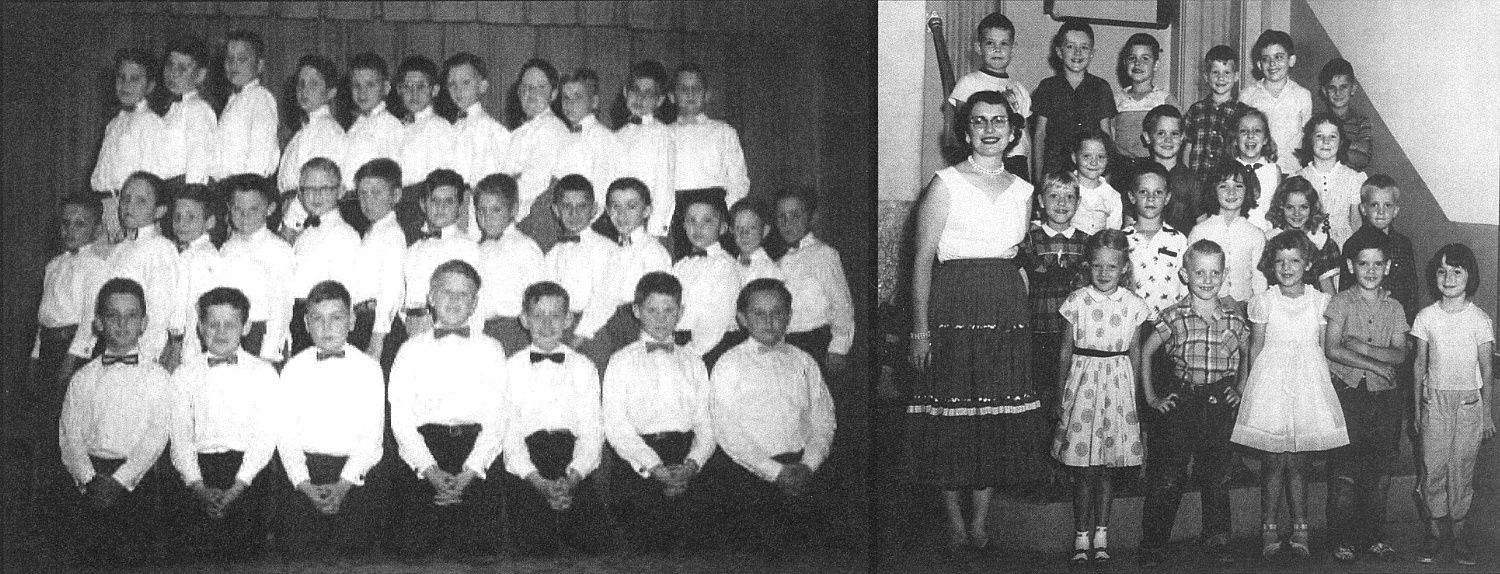 Students in 1958 and 1955 with Miss Jane Sullivan