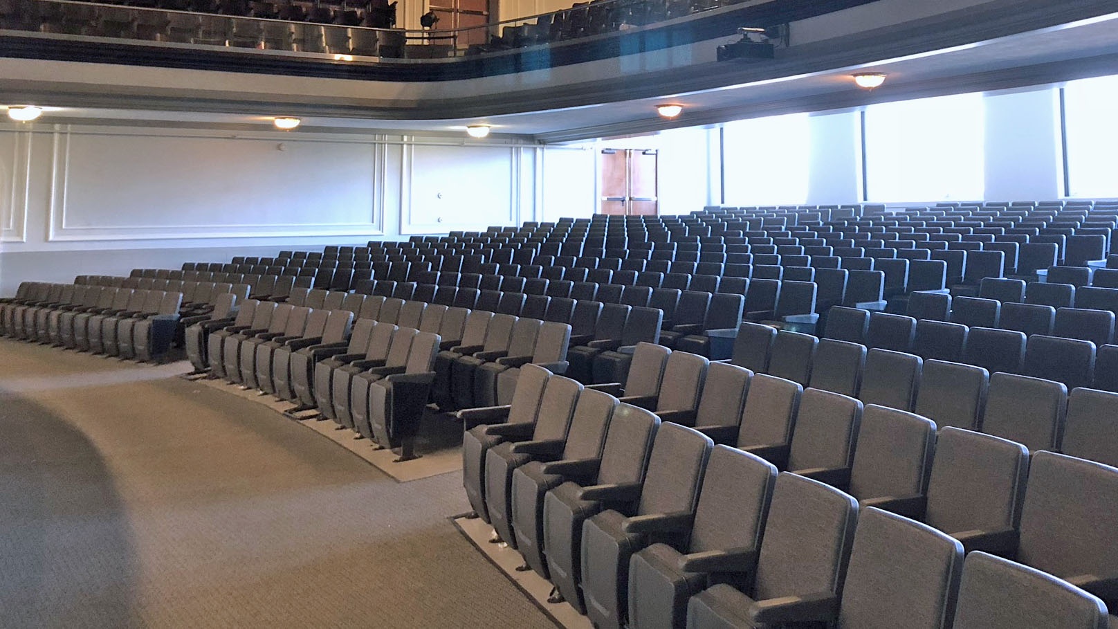 Central Auditorium in 2017 with new seats, carpet, paint, and balcony safety rail